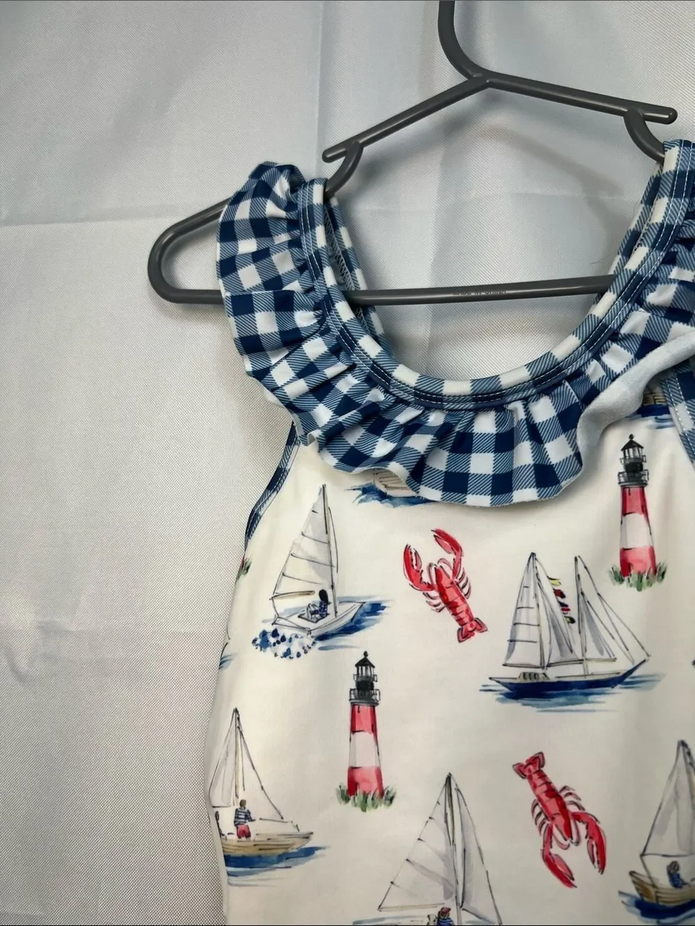 Smocking Bird boat lighthouse and lobster print one piece swimsuit size 18 month
